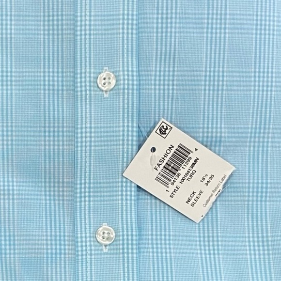 NWT Men’s Club Room Performance aqua check 100% cotton button down shirt 18.5 - Picture 5 of 5
